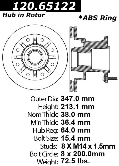 Centric Parts Disc Brake Rotor and Hub Assembly Premium Brake Rotor with Electrocoating finish for 2007-2012 Ford F-350 Super Duty 120.65122