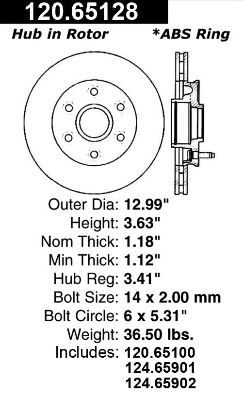 Centric Parts Disc Brake Rotor and Hub Assembly Premium with Electrocoating for 2004-2008 Ford F-150 Lincoln Mark LT 120.65128