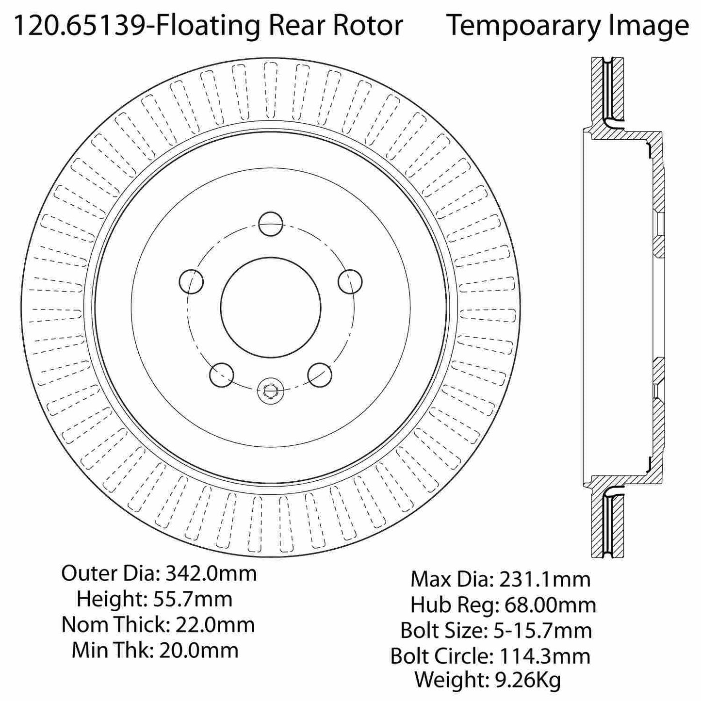 Stoptech Centric Premium Brake Rotor - Rear 120.65139