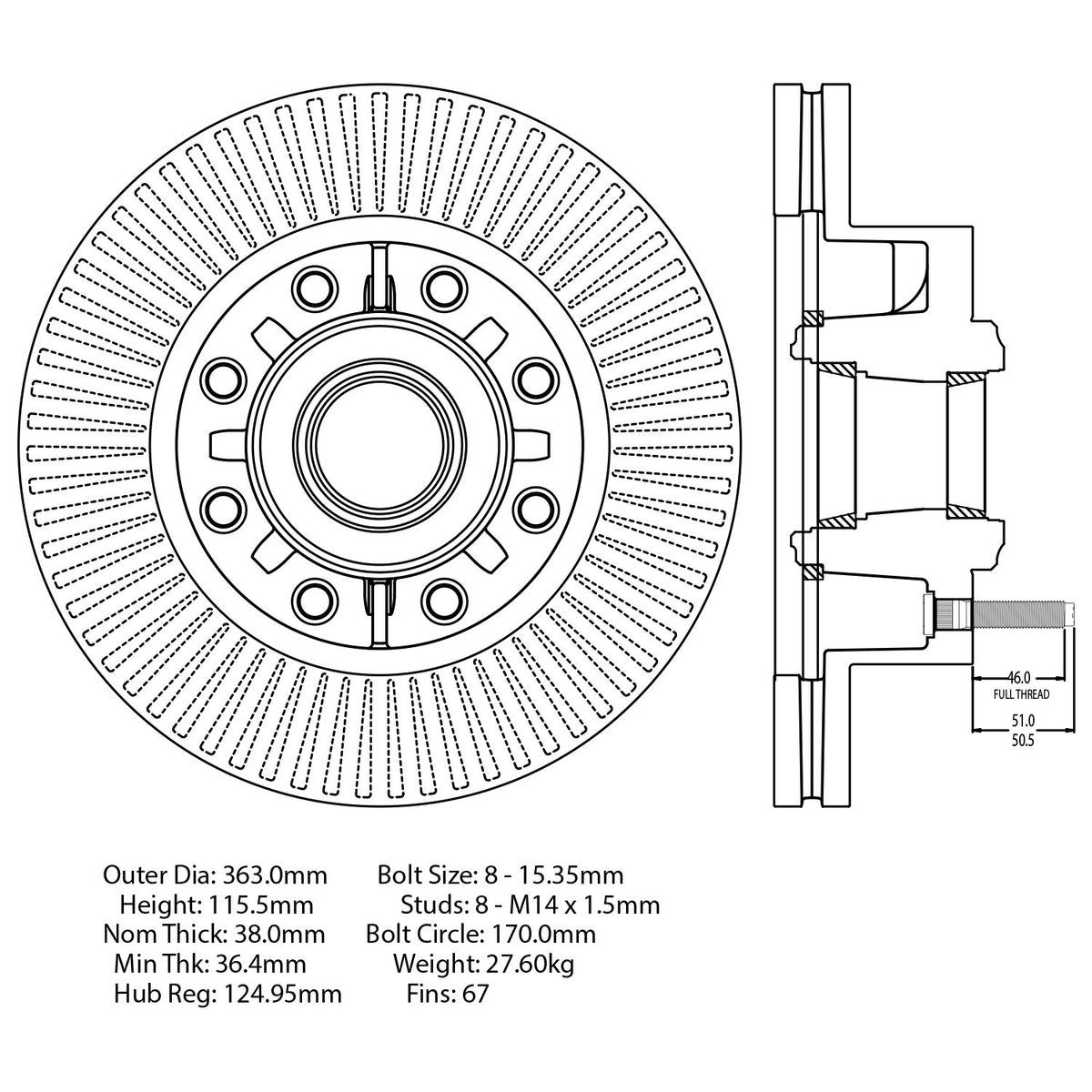 Centric Parts Disc Brake Rotor and Hub Assembly Premium Brake Rotor with Electrocoating finish for 2021-2012 Ford F-250 Super Duty, F-350 Super Duty 120.65140