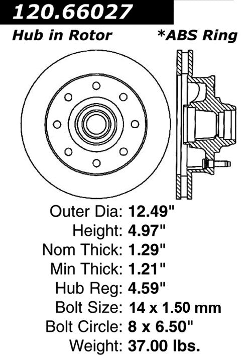 Centric Parts Disc Brake Rotor Premium E-Coat for 1994-2005 Chevrolet and GMC Trucks 120.66027