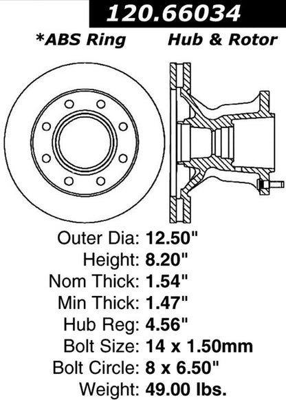 Centric Parts Disc Brake Rotor and Hub Assembly Premium with E-Coat for 1995-2002 Chevrolet C3500 Express 3500 G30 GMC C3500 G3500 Savana 3500 120.66034