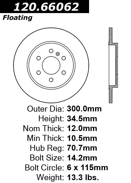 Centric Parts Disc Brake Rotor Premium E-Coat for 2006-2009 Buick Terraza Chevrolet Uplander Pontiac Montana Saturn Relay 120.66062