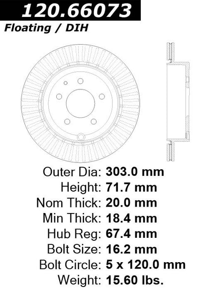 Centric Parts Disc Brake Rotor Premium with E-Coat for 2010-2017 Chevrolet Equinox GMC Terrain 120.66073