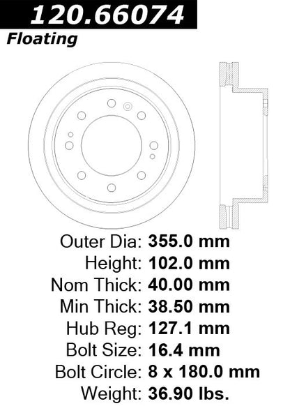 Centric Parts Disc Brake Rotor Premium with E-Coat anti-corrosive for 2018-2014 Chevrolet Silverado 2500