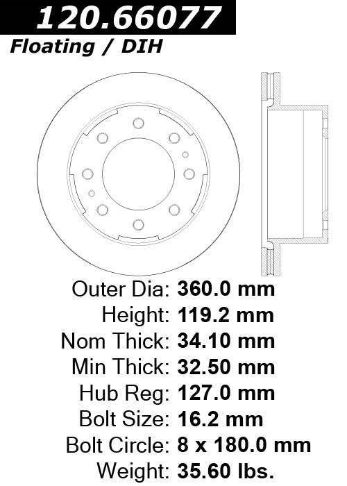 Centric Parts Disc Brake Rotor Premium with E-Coat anti-corrosive for 2018-2014 Chevrolet Silverado 2500, 2023-2011 Silverado 2500 HD