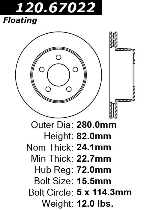 Stoptech Centric Performance Brake Rotor 120.67022
