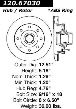 Centric Parts Disc Brake Rotor Premium with Electrocoating for 1994-1999 Dodge Ram 2500 120.67030