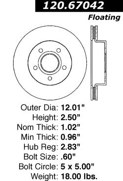 Stoptech Centric Jeep Front Premium Rotor 120.67042