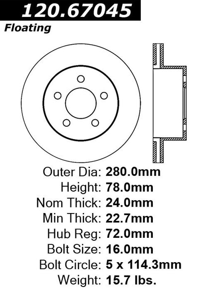 Centric Parts Disc Brake Rotor Premium with E-Coat for 1999-2006 Jeep Cherokee TJ Wrangler 120.67045