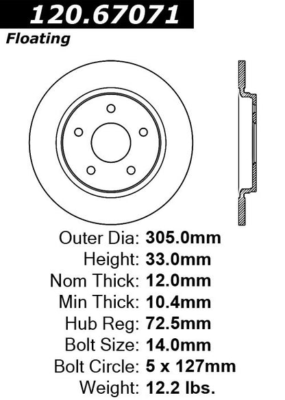 Stoptech Centric Performance Brake Rotor 120.67071