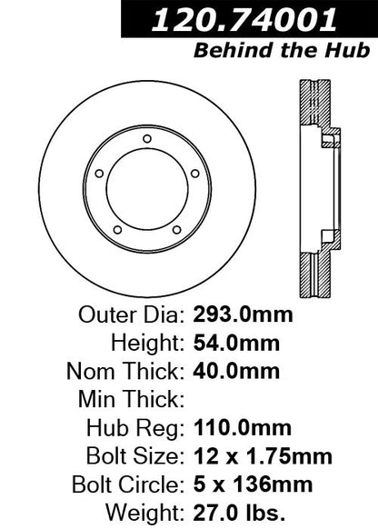 Centric Parts Disc Brake Rotor Premium with E-Coat for 2000-2014 Mitsubishi Fuso Canter 120.74001