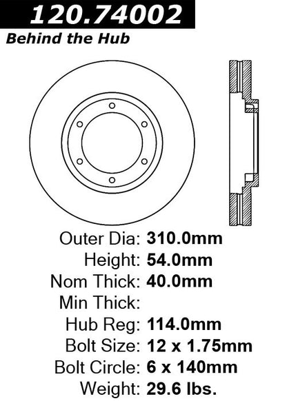Centric Parts Disc Brake Rotor Premium with E-Coat for 2010-2012 Freightliner FL360, 2014-2012 Mitsubishi Fuso Canter FE160/FE180 120.74002