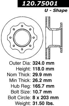Centric Parts Disc Brake Rotor Premium E-Coat for 2005-2010 Hino 165 and Workhorse W42 2006-2011 120.75001
