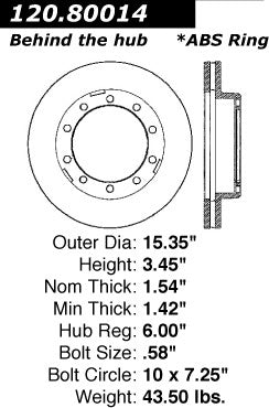 Centric Parts Disc Brake Rotor Premium with E-Coat anti-corrosive coating for 2003-2018 Chevrolet C4500 Kodiak 120.80014