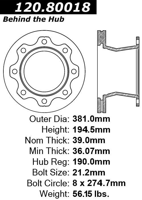 Centric Parts Disc Brake Rotor Premium with E-Coat for 2009-2003 Chevrolet C4500 Kodiak, GMC C4500 Topkick 120.80018