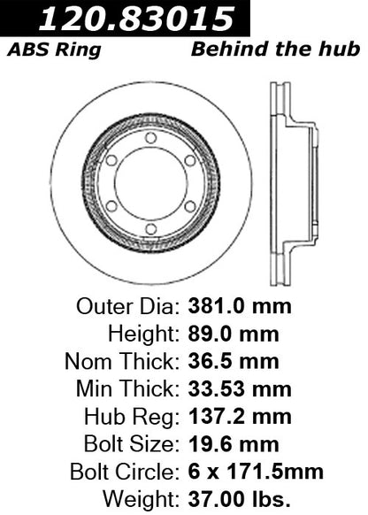 Centric Parts Disc Brake Rotor 120.83015