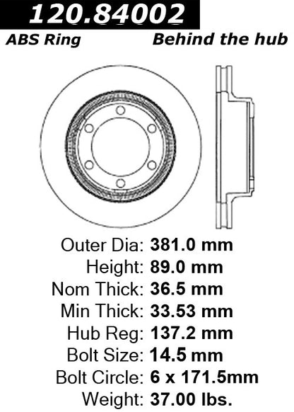 Stoptech Centric Performance Brake Rotor 120.84002