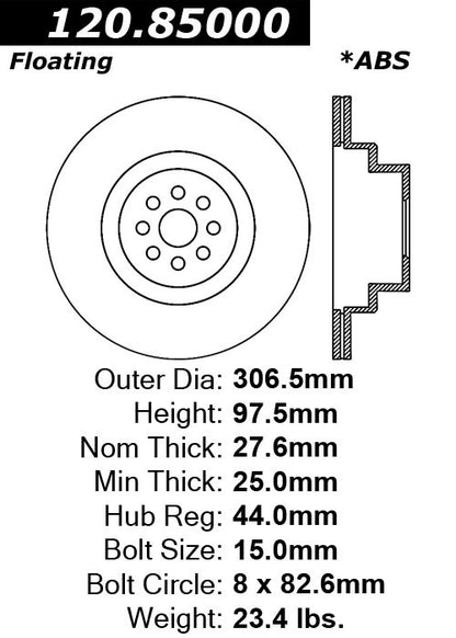 Centric Parts Disc Brake Rotor with Electrocoating finish 120.85000