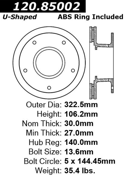 Centric Parts Disc Brake Rotor with Electrocoating finish 120.85002