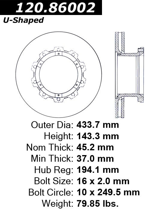 Centric Parts Disc Brake Rotor with Electrocoating for 2020-2025 Vehicles 120.86002