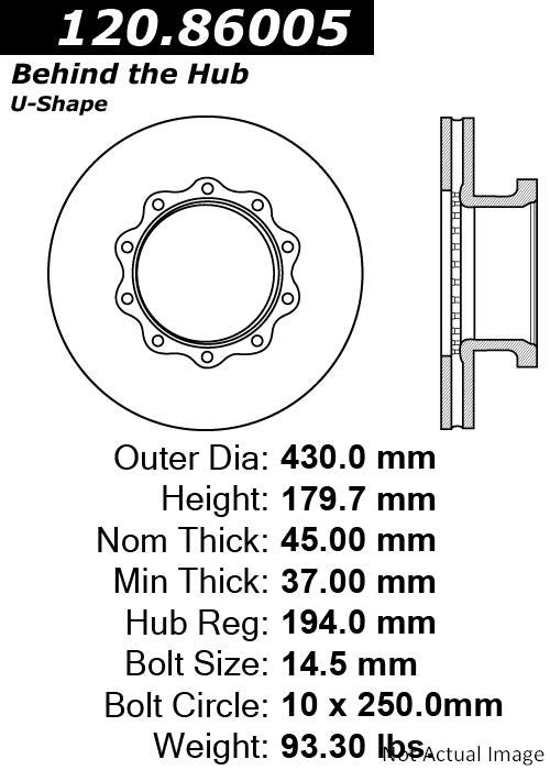 Centric Parts Disc Brake Rotor D1203 BDx SB7 SN7 with E-Coat finish 120.86005