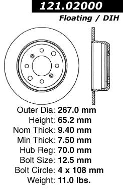 Centric Parts Disc Brake Rotor Standard with Anti-Corrosive Paint for Alfa Romeo 1964-1974 121.02000