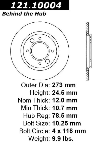 Centric Parts Disc Brake Rotor Standard Non-Directional Finishes for 1971-1979 Peugeot 504, 1980-1989 505, 1977-1984 604 121.10004