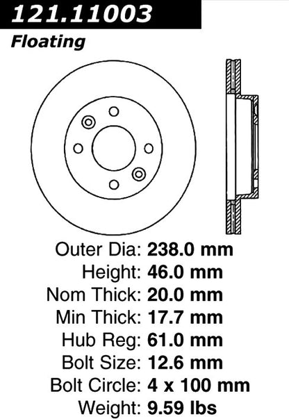 Centric Parts Disc Brake Rotor Standard with Non-Directional Finishes for 1983-1985 Renault Fuego R18i 121.11003