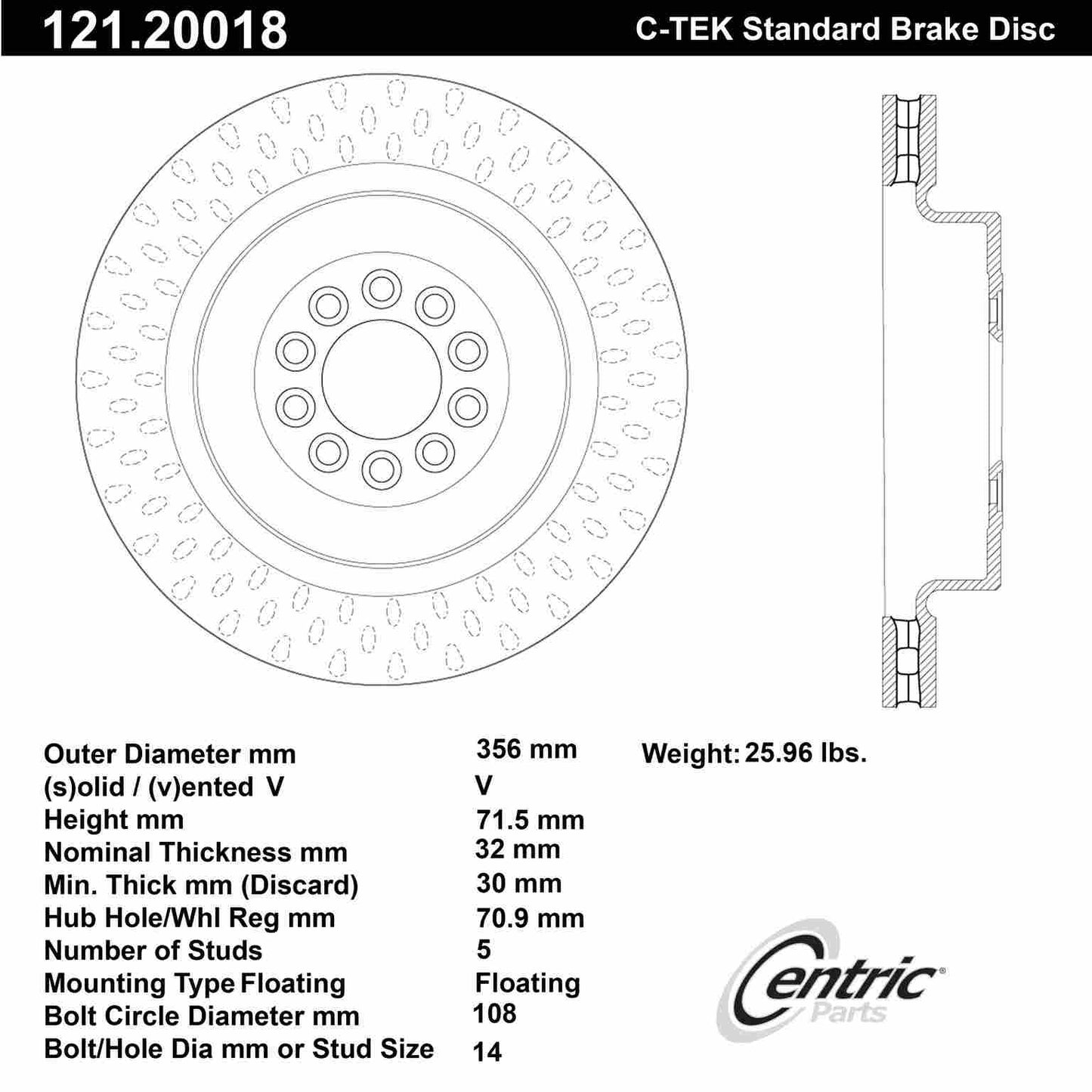 Centric Parts Disc Brake Rotor C-Tek Standard with Non-Directional Finishes for 2003-2005 Jaguar S-Type, Super V8 2005, Vanden Plas 2004-2005, XJR 2004-2005 121.20018