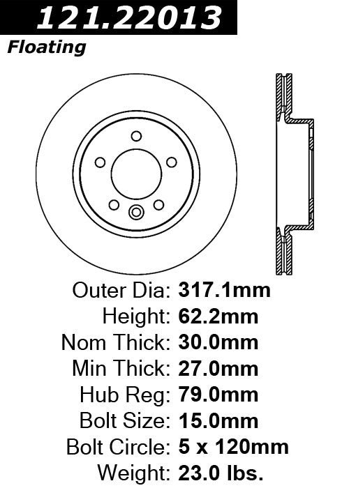 Centric Parts Disc Brake Rotor Standard with Non-Directional Finishes for 2005-2009 Land Rover LR3 121.22013