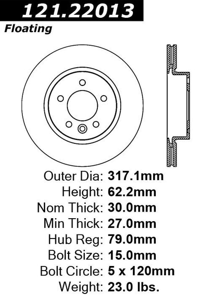 Centric Parts Disc Brake Rotor Standard with Non-Directional Finishes for 2005-2009 Land Rover LR3 121.22013