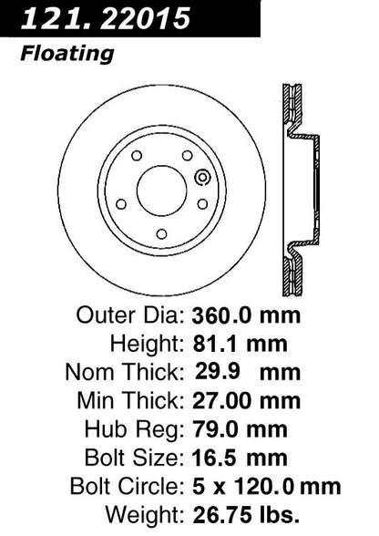 Centric Parts Disc Brake Rotor with Non-Directional Finishes for 121.22015