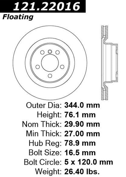 Centric Parts Disc Brake Rotor Standard with Non-Directional Finishes for 2006-2009 Land Rover Range Rover 121.22016