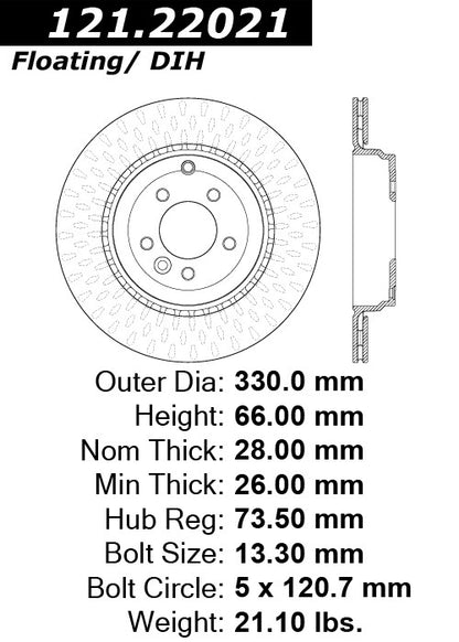 Centric Parts Disc Brake Rotor with Non-Directional Finishes for 121.22021