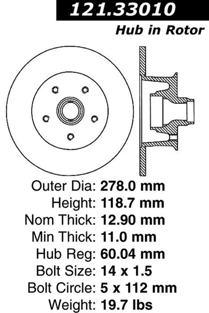 Centric Parts Disc Brake Rotor Standard with Non-Directional Finishes for 1979-1980 Volkswagen Transporter Vanagon 121.33010