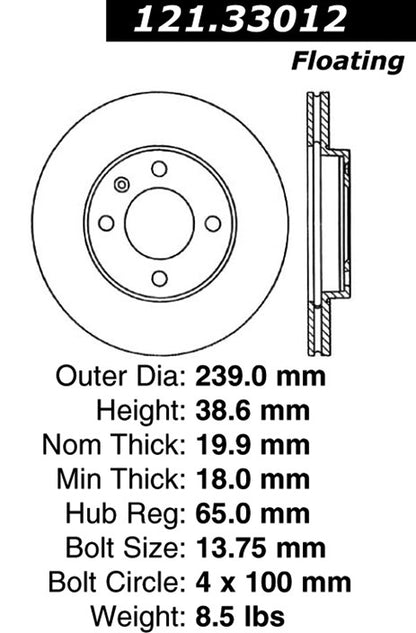 Centric Parts Disc Brake Rotor C-Tek Standard Non-Directional Finishes for 1984-2009 Audi, Volkswagen and related models 121.33012