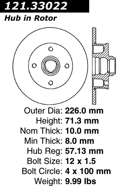 Centric Parts Disc Brake Rotor Standard with Non-Directional Finishes for 1990-2002 Volkswagen Cabrio, Corrado, Golf, Jetta, Passat, Scirocco 121.33022