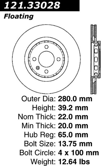 Centric Parts Disc Brake Rotor with Non-Directional Finishes 121.33028