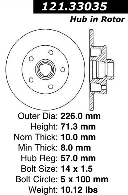 Centric Parts Disc Brake Rotor Standard with Non-Directional Finishes for 1995-1992 Volkswagen Corrado 1998-1995 Golf 1998-1994 Jetta 1997-1993 Passat 121.33035