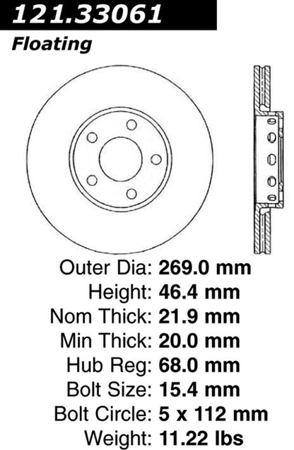 Centric Parts Disc Brake Rotor Standard with Non-Directional Finishes for 2000-2003 Audi A8 Quattro 121.33061