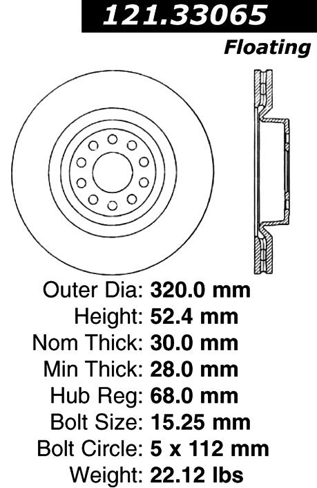Centric Parts Disc Brake Rotor Standard with Non-Directional Finishes for Audi A6 Quattro 2000-2004 121.33065