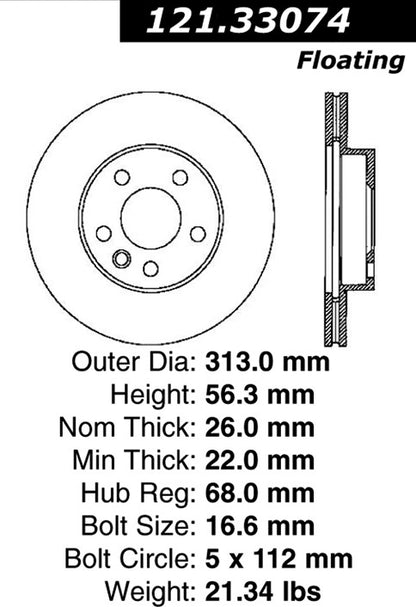 Centric Parts Disc Brake Rotor Standard with Non-Directional Finishes for 2001-2003 Volkswagen EuroVan 2002-2008 Sharan 121.33074