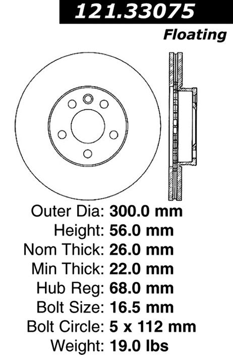 Centric Parts Disc Brake Rotor Standard with Non-Directional Finishes for 2002-2008 Volkswagen Sharan 121.33075