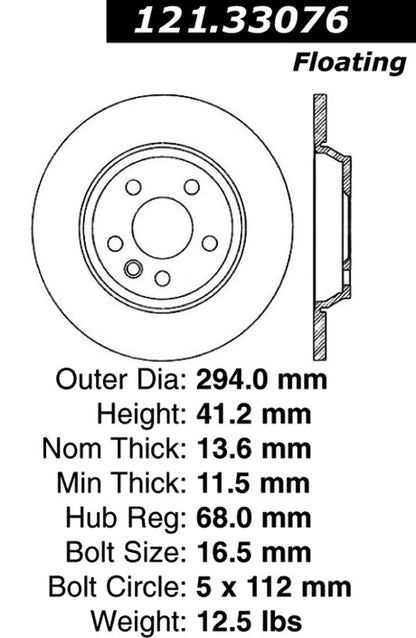 Centric Parts Disc Brake Rotor Standard with Non-Directional Finishes for 2001-2003 Volkswagen EuroVan 2002-2008 Sharan 121.33076