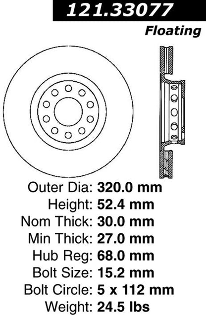 Centric Parts Disc Brake Rotor Standard with Non-Directional Finishes for 2002-2004 Volkswagen Passat 121.33077