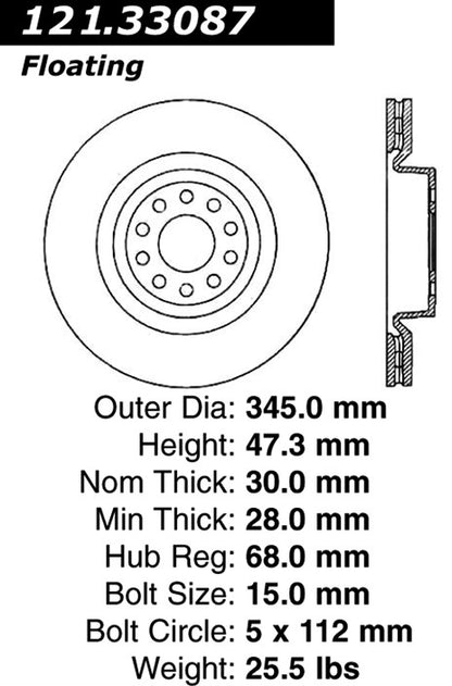 Centric Parts Disc Brake Rotor Standard with Non-Directional Finishes for 2004-2009 Audi S4 121.33087