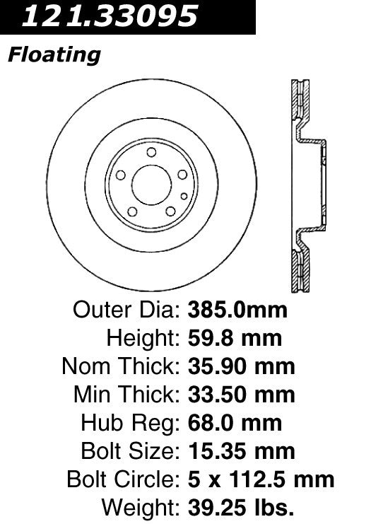 Centric Parts Disc Brake Rotor Standard with Non-Directional Finishes for 2005-2010 Audi A8 Quattro, S8 2009-2007 121.33095