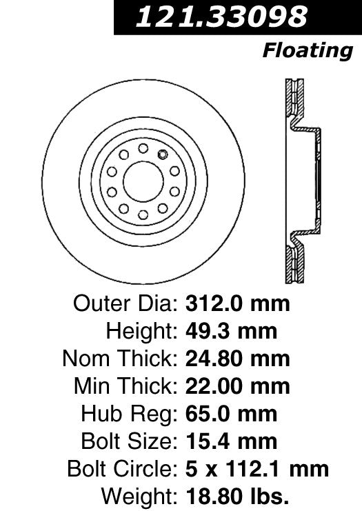 Centric Parts Disc Brake Rotor with Non-Directional Finishes 121.33098