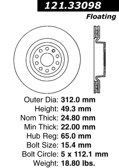 Centric Parts Disc Brake Rotor with Non-Directional Finishes 121.33098